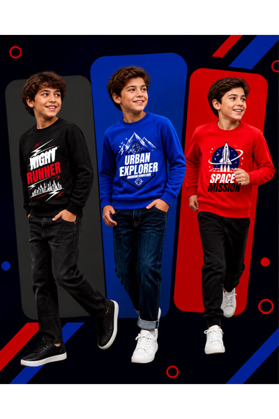 Derays Urban Explorer-Night Runner Baskılı 3'lü Set Siyah-Mavi-Kırmızı Erkek ...