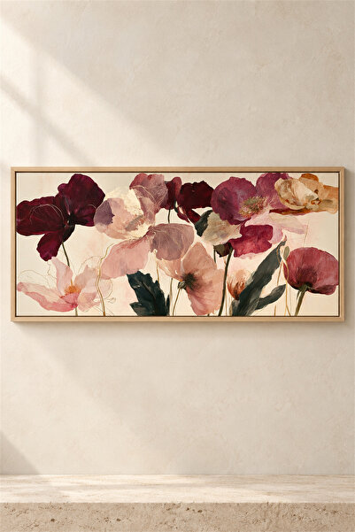 101 Art Mürdüm & Pembe Floral Panoramik Çiçekli Tablo - Yatak Başı ve Yemek M...