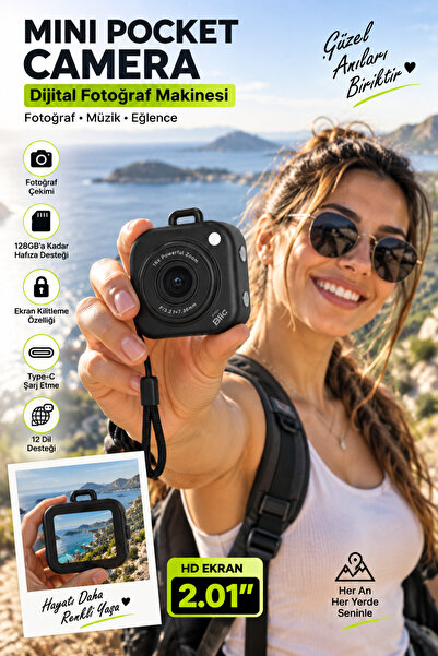 CROW'S TECH Mini Dijital Fotoğraf Makinesi 16X Zoom 2.01" HD Ekran 128GB Destekli Type-C Şarjlı Pocket Kamera