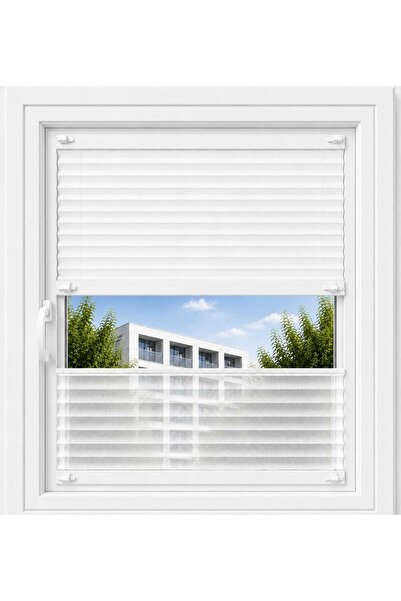 sineklikstore Beyaz Perde + Tül Çift Sistem Plise Perde - Cam Balkon Perdesi ...