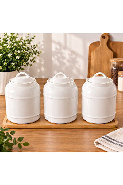 PAPİSAHOME Round Porcelain Storage Container 3 Pieces – Decorative Kitchen St...