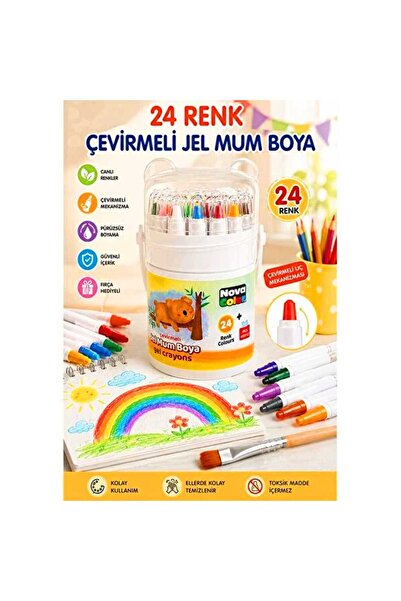 Nova Color JEL MUM BOYA ÇEVİRMELİ 24 RENK PP KUTU YIKANABİLİR RESİM ÇİZİM BOYAMA