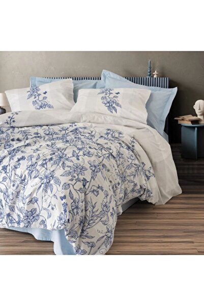 Cotton Box Linora Double bed linen with blue flowers made of ranforce Cotton ,