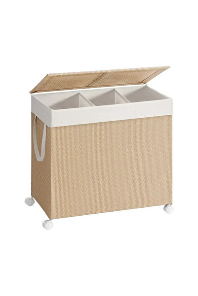 Songmics Home Coș de rufe cu roți, Songmics, 3 compartimente, 140 L, bej