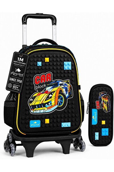 Glossy Bird Kids Rolling School Backpack with 3 Wheel Trolley, Detachable Sch...