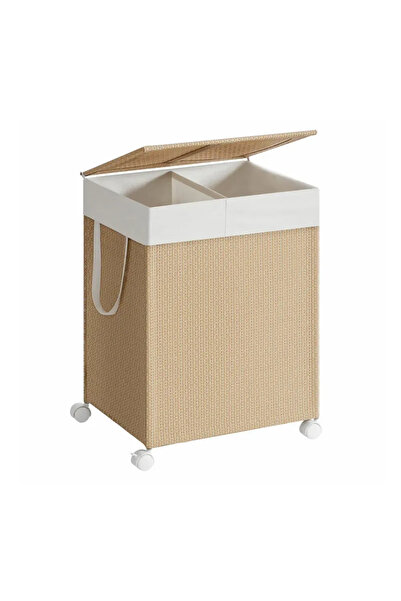 Songmics Home Coș de rufe cu roți, Songmics, 2 compartimente, 100 L, bej