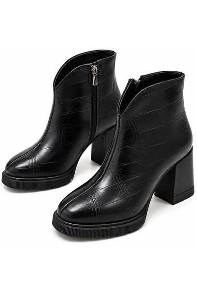 PATRON SHOES Women's Croco Patterned Block Heeled Boots – Stylish and Modern ...