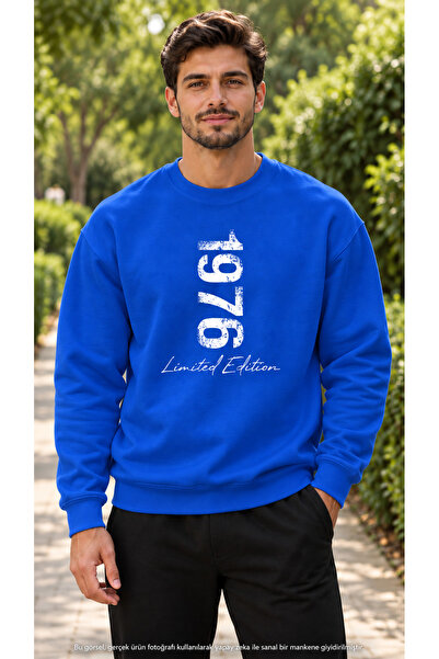 caddekombin Men's Vertical 1976 and Limited Edition Typography Printed Crew N...