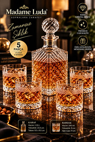 MADAME LUDA Üst Kalite / 5 Parça Karaf Sürahi & Bardak Seti-Takımı / Kristal ...