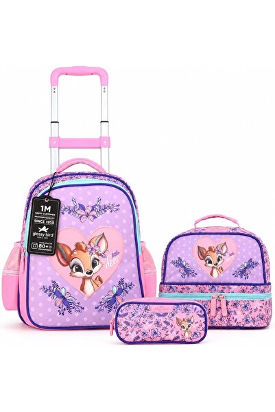 Glossy Bird Kids 3 Wheel Trolley School Backpack Set, 3 wheel Detachable Roll...