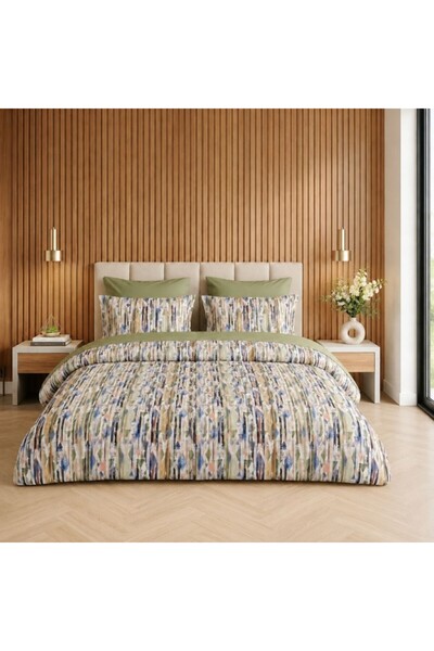 Pucioasa Urban Tribe Green Stretchy Double Duvet Cover Set , premium ranforce...
