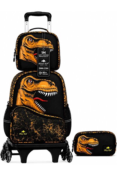 Glossy Bird Kids Trolley Backpack Set 3 Piece, School Bag with Lunch Bag, Pen...
