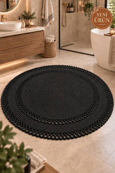 MaVaux Alessa Doğal Yuvarlak Hasır Jüt Kilim Dekoratif Örgü Kilim – Modern Bo...