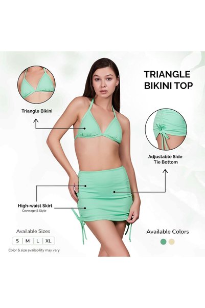 Okapi Triangle Bikini Bra | Beach Dress Skirt Set | Women's Swimsuit Coverup | Adjustable Straps Beachwear
