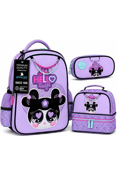 Glossy Bird Kids School Backpack Set 3 Piece for Girls, Lightweight School Ba...