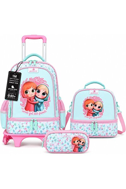 Glossy Bird Kids 3 Wheel Trolley School Backpack Set, 3 wheel Detachable Roll...
