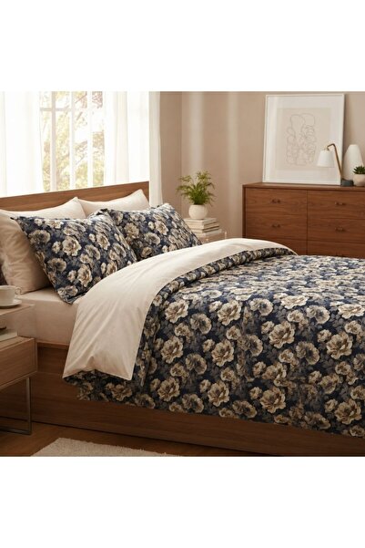 Pucioasa Lenjerie de pat dublu cu elastic Dark Magnolia, bumbac ranforce prem...