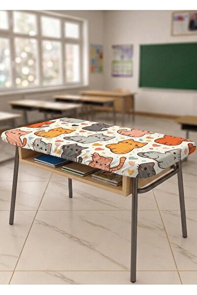 KEDİ Sevimli 6 lastikli sıra ve 1 adet öğretmen masa örtüsü