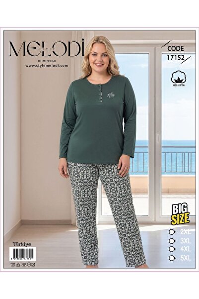 REN Women's green button-down collar long sleeve plus size pajama set, 100% c...