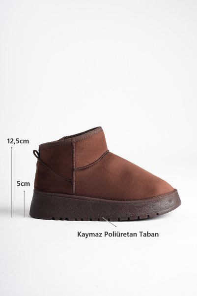marceline Women's Bitter Brown Suede Short Winter Casual Boots with Fur Inside and 5cm Thick Sole