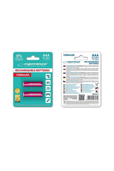 ESPERANZA EZA101R Ni-MH AAA 1000MAH 2PCS rechargeable batteries.