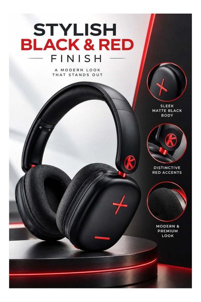 Komc B300 Wireless Over-Ear Headphones | Bluetooth Headset with Cushioned Ear Cups | Lightweight Stereo Headphones for Music, Calls & Entertainment