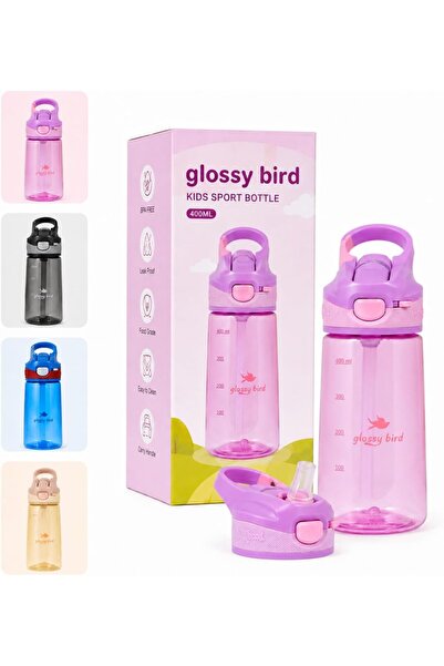 Glossy Bird Kids Water Bottle 400ml with Straw, Leak-Proof Flip Top Lid, BPA-...