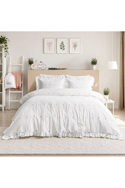 Şaheser Leona white Duvet Cover Set with beige hearts, 6 pieces, Saheser Home