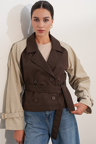 Bigdart Women's Belted Short Trench Coat 5970 - Brown Beige