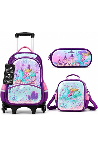Glossy Bird Kids 3 Wheel Trolley School Backpack Set, 3 wheel Detachable Roll...