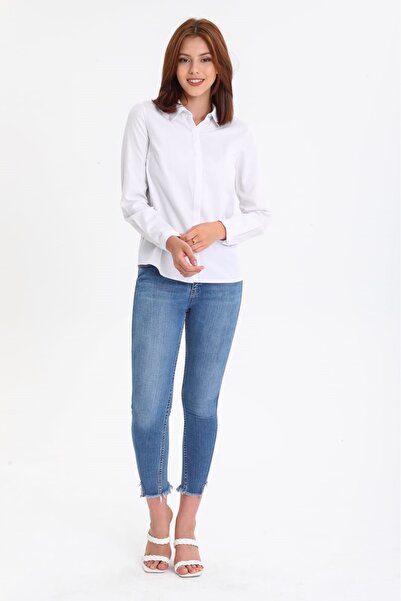 PERA MODA Women's Cotton Ribbed Long Sleeve Basic Classic Shirt