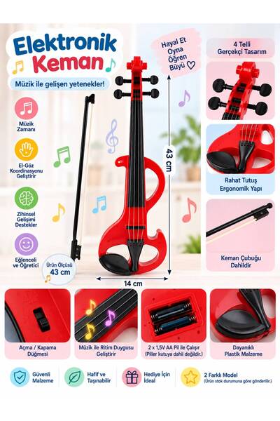 BYCEGU 43 Cm Elektronik Oyuncak Violin 4 Telli Keman Çubuklu Pilli Müzikli Eğ...