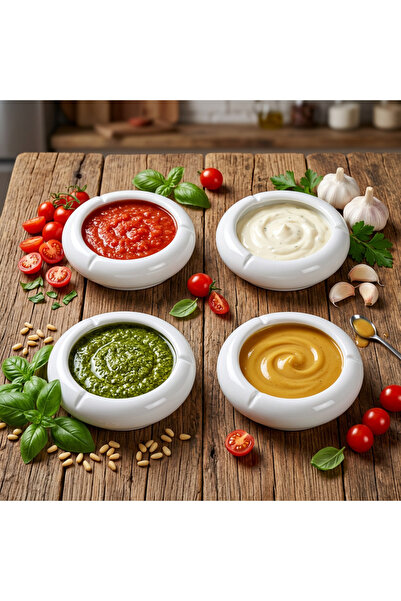 ARVALE PARROT Porselen 4 Adet Beyaz Yuvarlak Mini Sosluk – Reçellik ve Kahval...