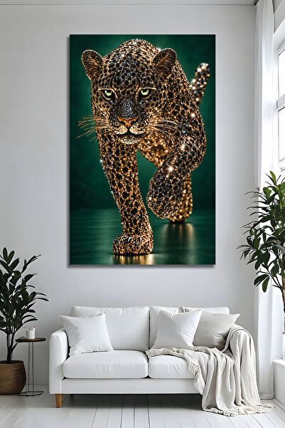 Parıltı Yayınları 3D Lüks Leopar Pırlanta Efektli Dekoratif Tablo Modern Işıl...