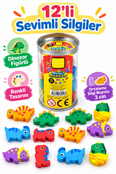 GÜZELYÜZ AVM Dinozor Figürlü Renkli Silgi Seti 12 Adet