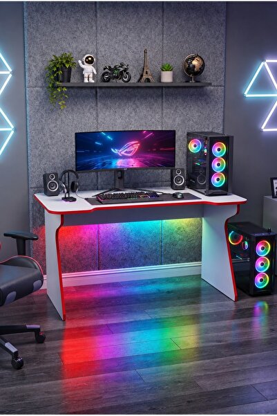 alpaevmobilya Profesyonel RGB Ledli Oyuncu Masası 140*75*75 cm Bilgisayar Mas...