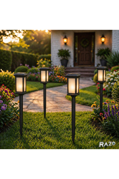 Razo Set 4 lampi solare gradina, Incarcare automata, LED, Lumina calda, Ilumi...