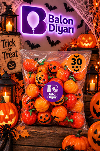 BALON DİYARI Turuncu Balkabağı Figür 30 adet cadılar bayramı hallowen 5.5cm