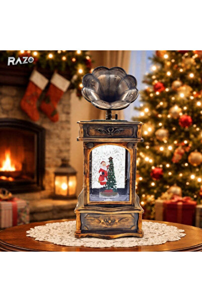Razo Decorațiune de Crăciun Gramofon Vintage cu Moș Crăciun, Efect de Zăpadă,...