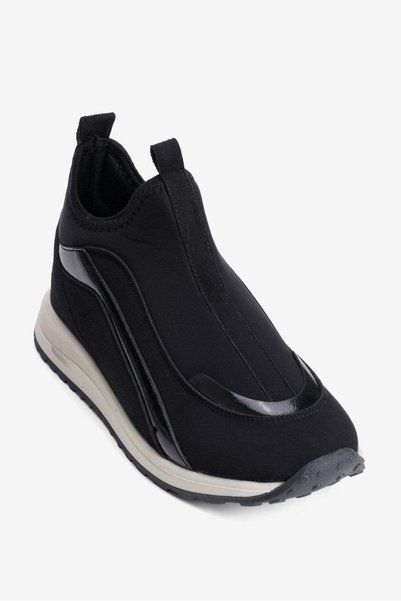 Mubiano Kadın Streç Sneaker Bağcıksız Süet Ve Rugan Detaylı Spor Ayakkabı Niro Siyah