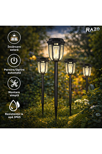 Razo Set 4 lampi solare cu senzor de miscare, LED 1200lm, Rezistente la apa, ...