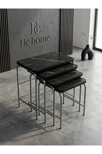 HC Home Demet 4'lü Zigon Sehpa Takımı - Metal Profil Iskelet Modern Görünüm-İ...