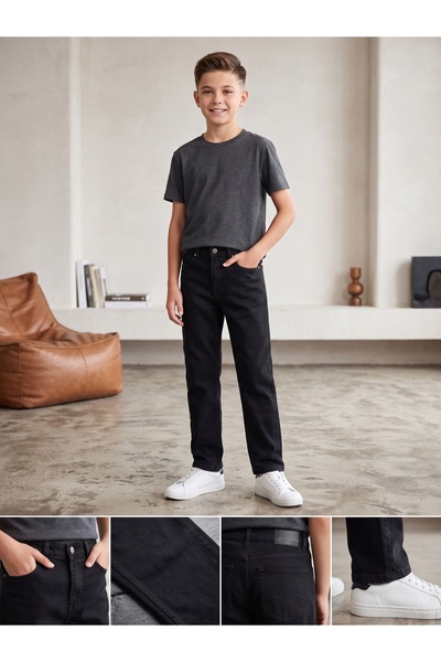 Deniva Kids Erkek Çocuk Siyah Baggy Fit Geniş Paça Rahat Kesim Denim Kot Pant...