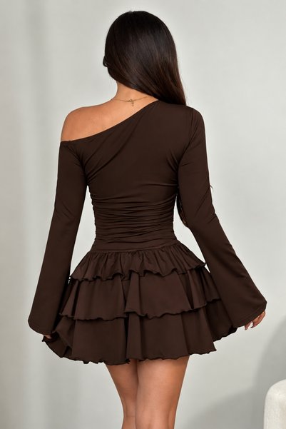 khar One-Shoulder Draped Flounce Mini Dress