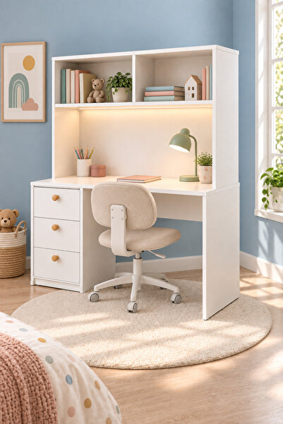 tino furniture Çalışma Masası 3 Çekmeceli Çocuk Genç Odası Beyaz 115 cm