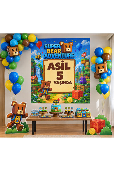 Renkli İzler Kişiye Özel Super Bear Adventure Temalı Doğum Günü Afişi (Seviml...