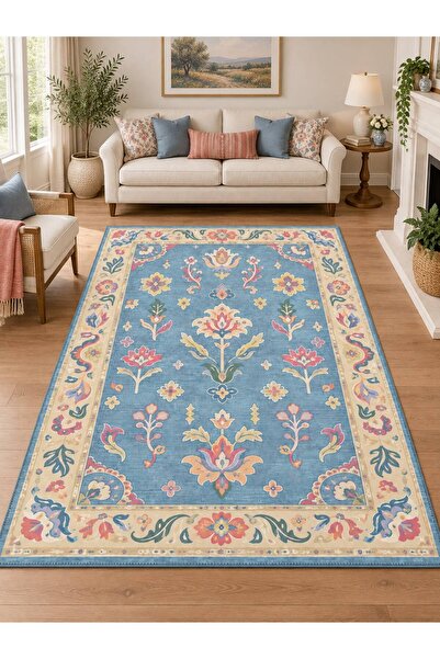 YTR HOME Dijital Baskı Yıkanabilir Kaymaz Taban Dekoratif Salon Mutfak Halısı...