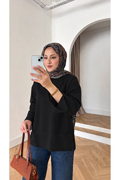QUWİQ Kadın Kolları ve Eteği Yırtmaç Detaylı Tesettür Tunik