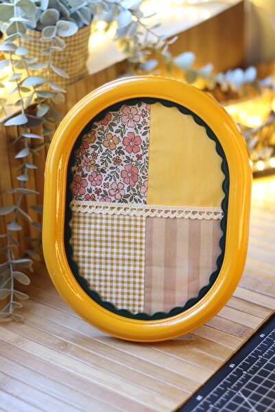 zigzagdikiş Patchwork & kırkyama kumaş fonlu 15 x 20 cm duvar & masa üstü sar...