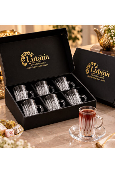 LUTANA Lalezar Desen Kulplu 6'lı Çay Bardağı Seti